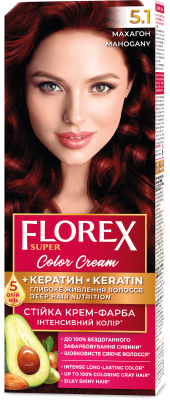 Крем-краска для волос Florex Super Кератин тон 5.1 махагон