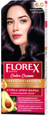 Крем-краска для волос Florex Super Кератин тон 6.0 баклажан