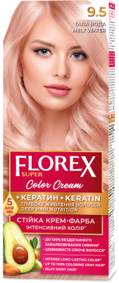Крем-краска для волос Florex Super Кератин тон 9.5 теплая вода
