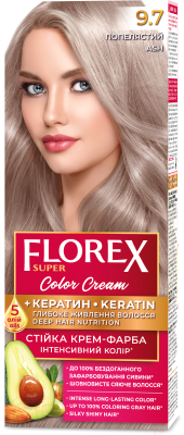 Крем-краска для волос Florex Super Кератин тон 9.7 пепельный