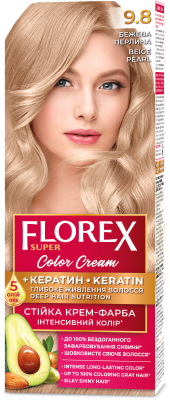 Крем-краска для волос Florex Super Кератин тон 9.8 бежевый жемчуг