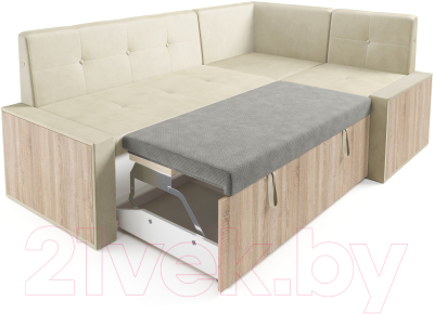 Уголок кухонный мягкий Mebel-Ars Таллин 211x83x141 (бархат бежевый Star Velvet 6 Light Beige)