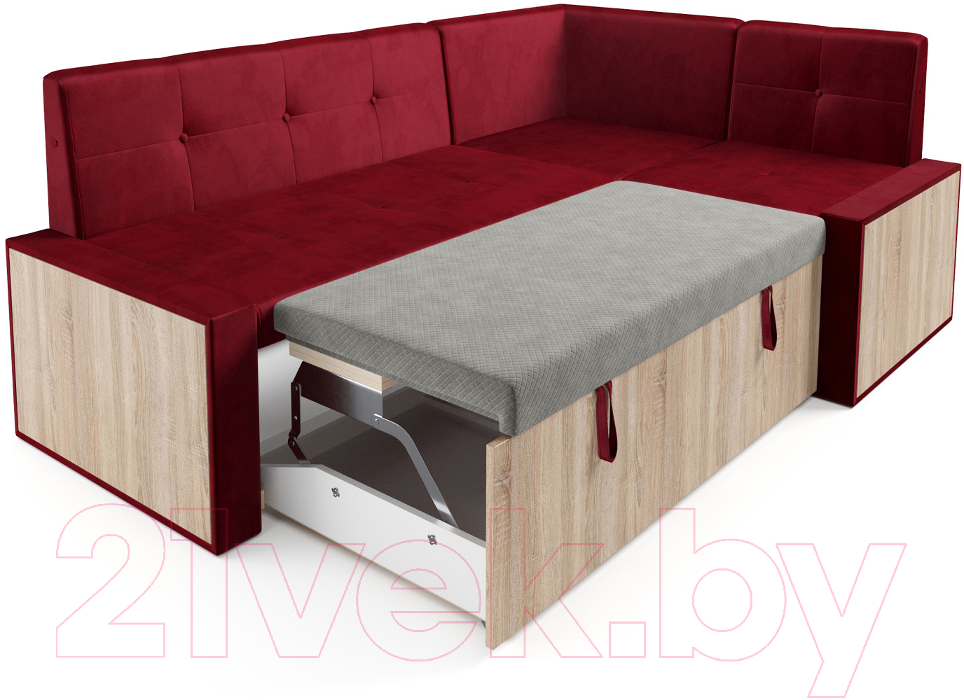 Уголок кухонный мягкий Mebel-Ars Таллин 191x83x121 (бархат красный Star Velvet 3 Dark Red) — фото 4