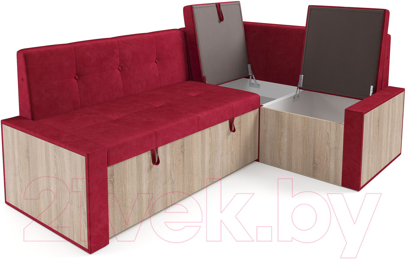 Уголок кухонный мягкий Mebel-Ars Таллин 191x83x121 (бархат красный Star Velvet 3 Dark Red) — фото 5