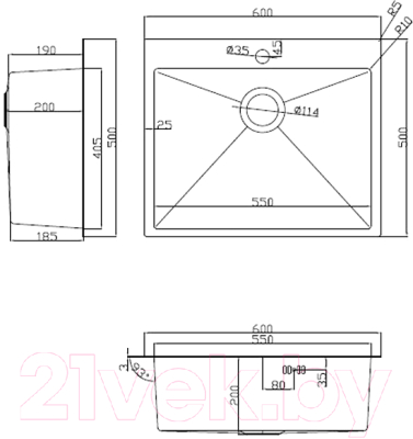 Мойка кухонная Arfeka Eco AR 60x50 + ZPCR01 + CL AR + RM AR + DS AR (Black Decor, с аксессуарами)