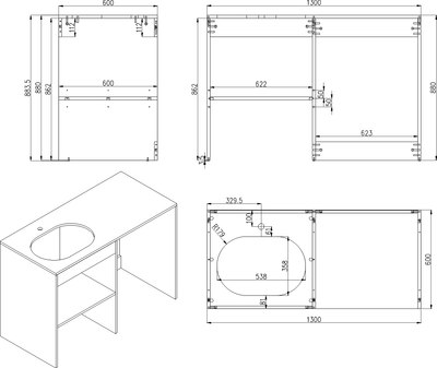 Тумба под умывальник ЗОВ Стамбул 130 / S130LWP0LWPWMC2BC (белый)