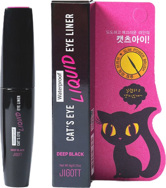Подводка для глаз жидкая Jigott Cat's Eye Waterproof Liquid Eyeliner Deep Black (9г)