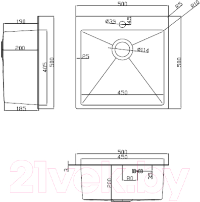 Мойка кухонная Arfeka Eco AR 50x50 + ZPCR01 + CL AR + RM AR + DS AR (Black Decor, с аксессуарами)