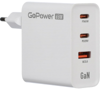 Адаптер питания сетевой GoPower 1USB+2TYPE-C 65W QC3.0 GAN / 00-00028405 (белый) - 