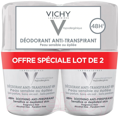 Дезодорант шариковый Vichy Для очень чувствительной кожи 48 часов (50мл+50мл)