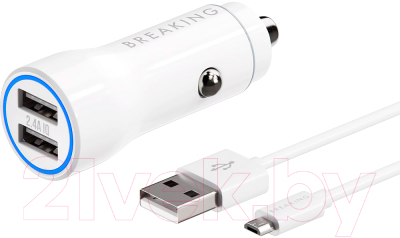 Зарядное устройство автомобильное Breaking А17 2USB + кабель USB-А-Micro USB / 23201 (белый)