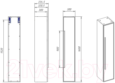 Шкаф-пенал для ванной La Fenice Elba 30x160 / FNC-05-ELB-BG-30 (синий матовый)