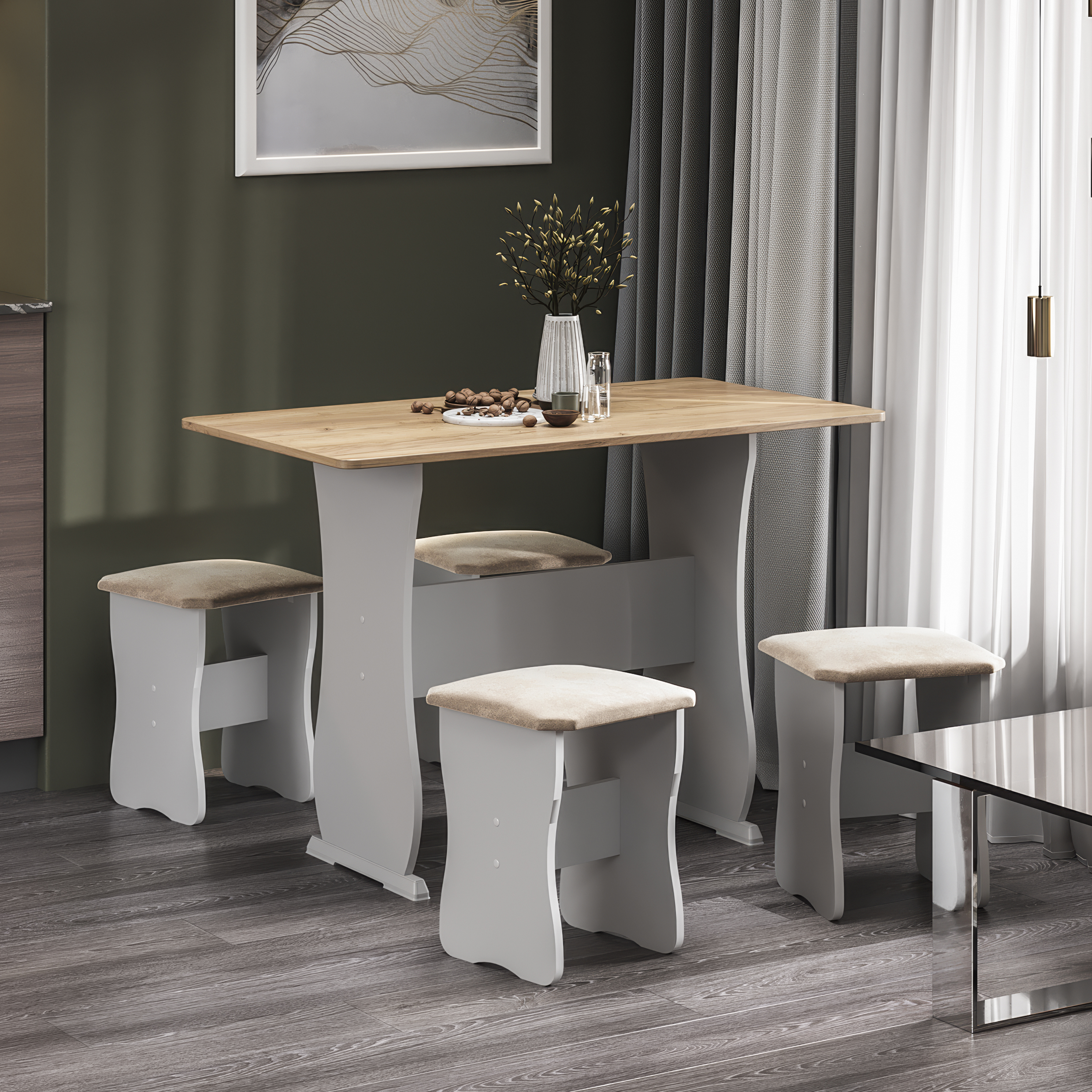 Обеденная группа ТриЯ Тип 1 МФ-101.006 (дуб крафт золотой/иск. замша Latte) — фото 3