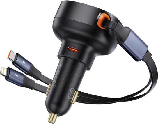 Зарядное устройство автомобильное Baseus Enjoyment Pro C+Retractable C Cable 60W Cluster /C00057802111-00 (черный)