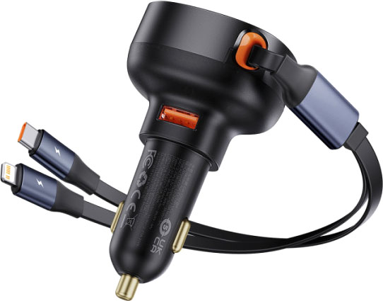 Зарядное устройство автомобильное Baseus Enjoyment Pro U+Retractable C 60W / C00057802111-02 (черный)