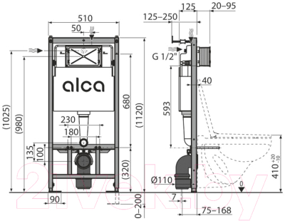 Унитаз подвесной с инсталляцией Alcadrain PR-2303A+AM101/1120-4:1 RU M571-0001