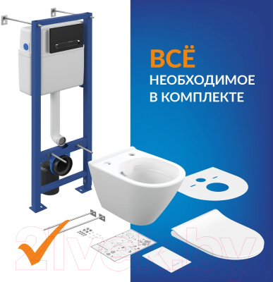 Унитаз подвесной с инсталляцией Cersanit City Smart CO DPL EO Slim (с кнопкой Estetica 64109 белый)