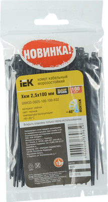 Стяжка для кабеля IEK UHH33-D025-100-100-K02 (100шт, черный) - 