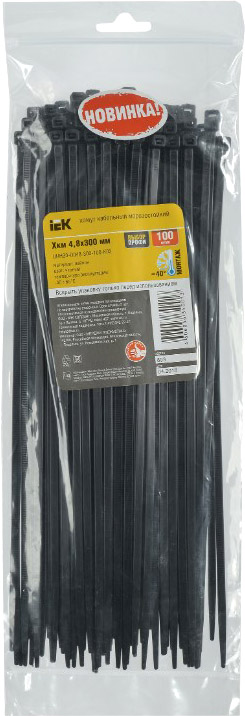 Стяжка для кабеля IEK UHH33-D048-300-100-K02 (100шт, черный)