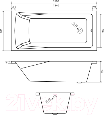 Ванна акриловая Lauter Aurora 150x70 / 21010050 (с ножками, лицевым и торцевым экранами)