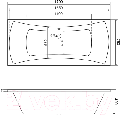 Ванна акриловая Lauter Olympia 170x75 / 21100075 (с ножками)