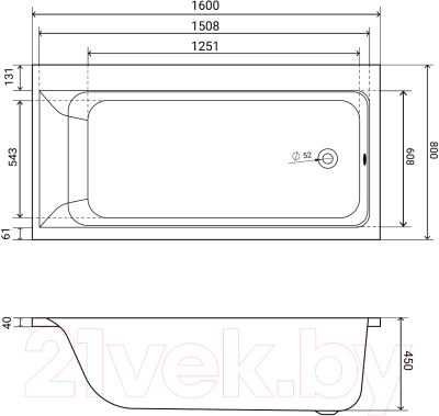 Ванна акриловая Lauter Seraphina 160x80 / 2112160R (с ножками)