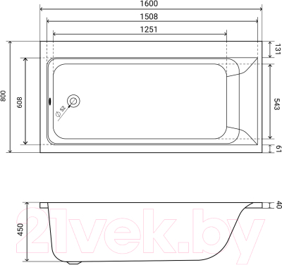 Ванна акриловая Lauter Seraphina 160x80 / 2112160L (с ножками)