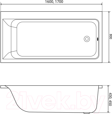 Ванна акриловая Lauter Seraphina 170x80 / 2112170R (с ножками и лицевым экраном)