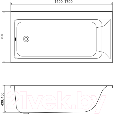 Ванна акриловая Lauter Seraphina 170x80 / 2112170L (с ножками)