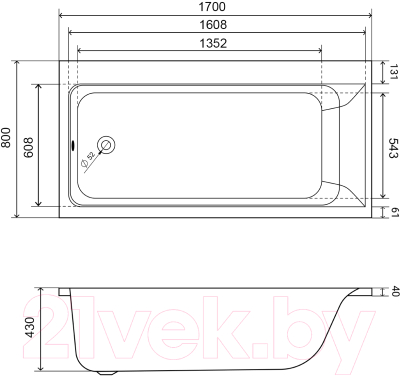 Ванна акриловая Lauter Seraphina 170x80 / 2112170L (с ножками)