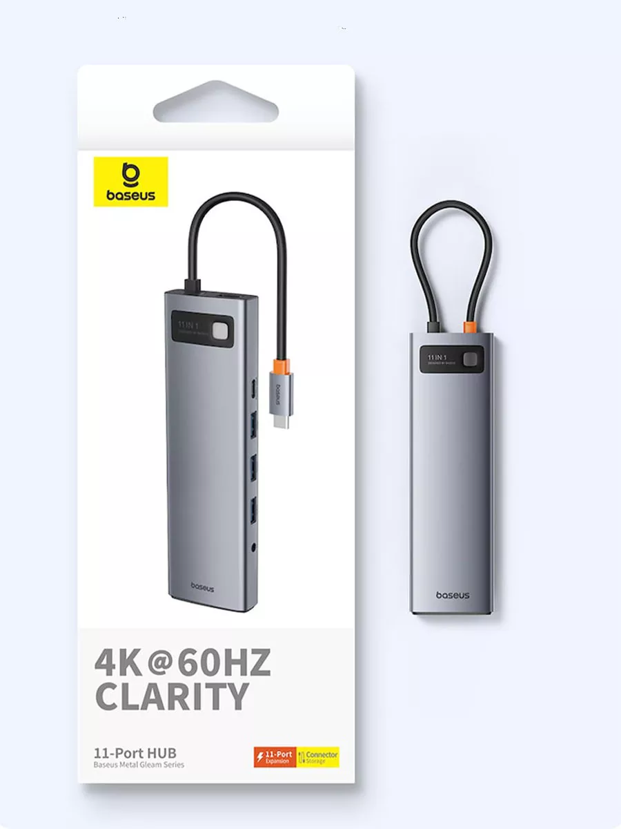 Док-станция для ноутбука Baseus Metal Gleam Series 11-Port HUB / B00030709811-00 (серый) — фото 5