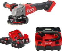 Угловая шлифовальная машина Milwaukee M18FSAGV125XB/M18VC-2/M18NRG-502 / A003MLW (с пылесосом, энергокомплектом) - 