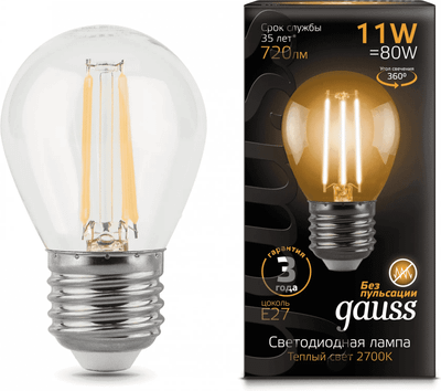 Лампа Gauss Black Filament E27 11Вт 2700К / 105802111