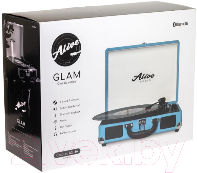 Проигрыватель виниловых пластинок Alive Audio Glam Aqua c Bluetooth / GLM-01-AQ