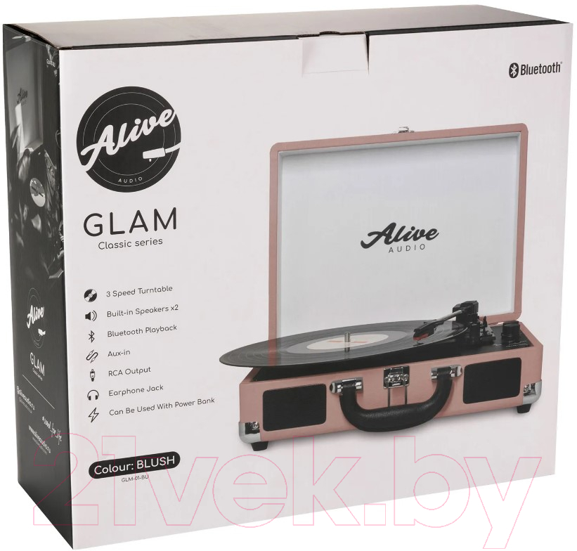 Проигрыватель виниловых пластинок Alive Audio Glam Blush c Bluetooth / GLM-01-BU