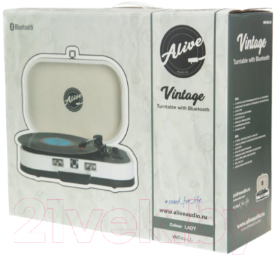 Проигрыватель виниловых пластинок Alive Audio Vintage Lady White c Bluetooth / VNT-02-LD 