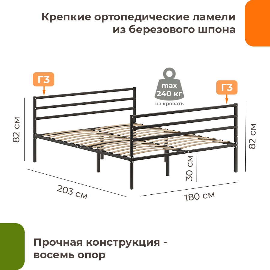 Двуспальная кровать Домаклево Металика Г3+Г3 180x200 (черный) — фото 3