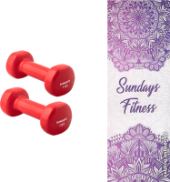 Набор для фитнеса Sundays Fitness Гантель IR92005 2x1кг + Коврик Niagara IR97567 (красный) - 