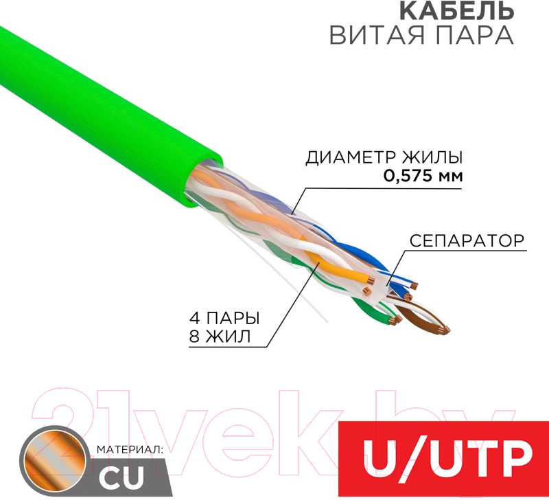 Кабель Rexant U/UTP CAT 6 нг(А)-LSLTx / 01-0071