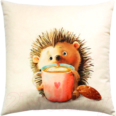 Изображение товара Подушка декоративная MATEX Fluffy. Ежик и кофеек / 62-332 (молочный/светло-коричневый)