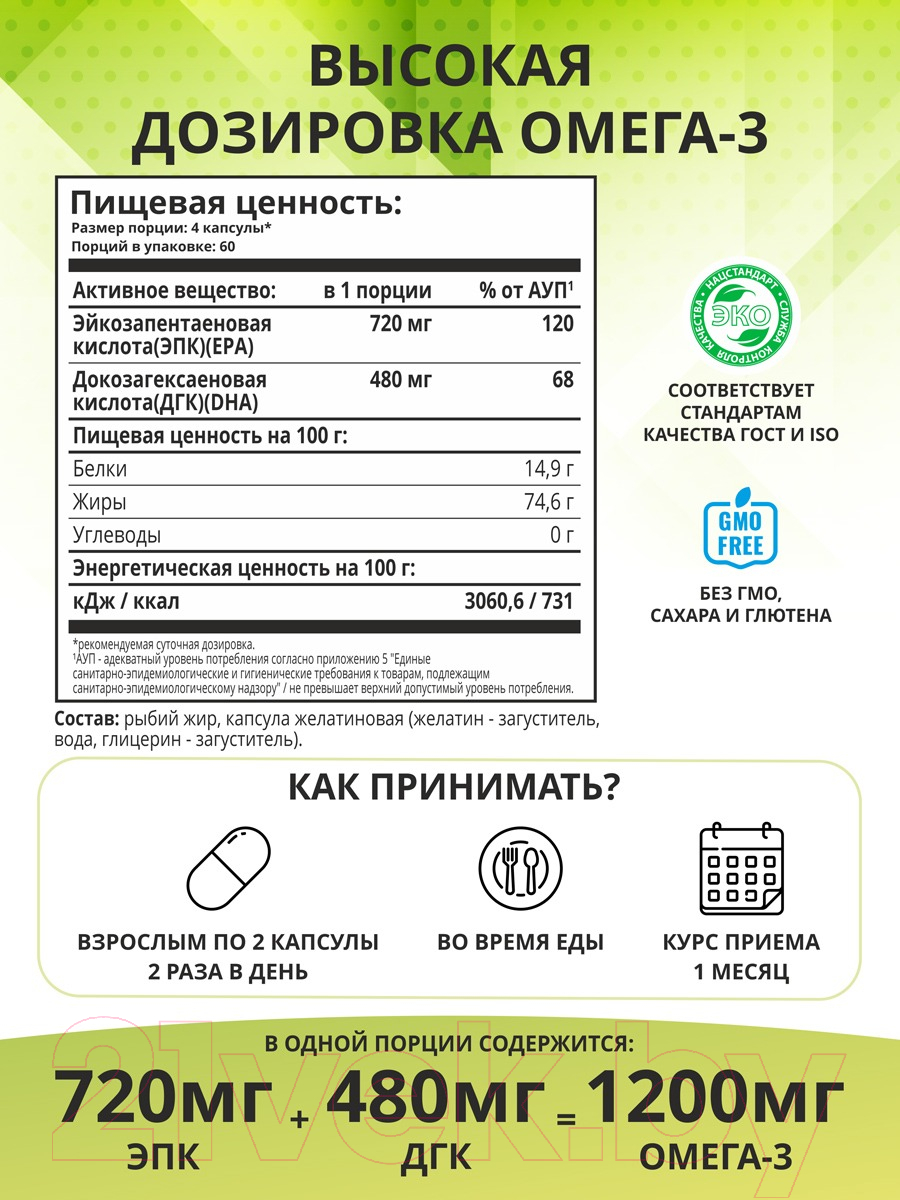 Жирные кислоты 1WIN Омега 3 60% XS