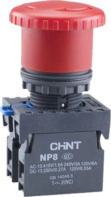 Кнопка для пульта Chint Грибок NP8-11ZS/14 1НО+1НЗ IP65 (R) / 66712 (красный) -