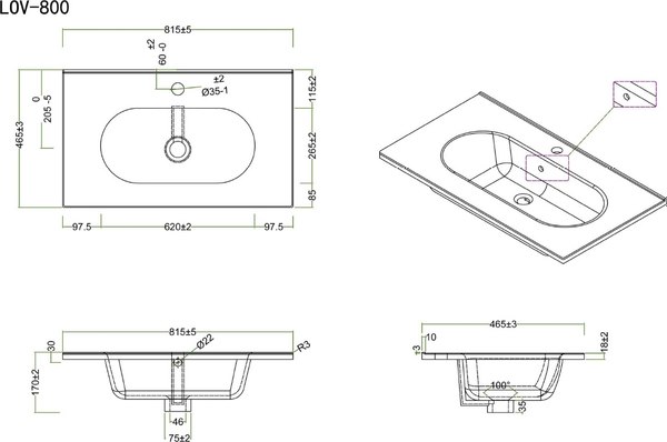 Тумба с умывальником BelBagno Kraft-800-2C-SO-RGB + LOV-800-LVB
