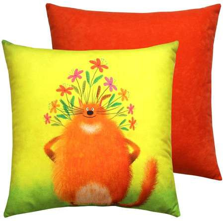 Изображение товара Подушка декоративная MATEX Kotoklism line. Огромный с букетом / 52-098 (лимонный/оранжевый/лососевый)