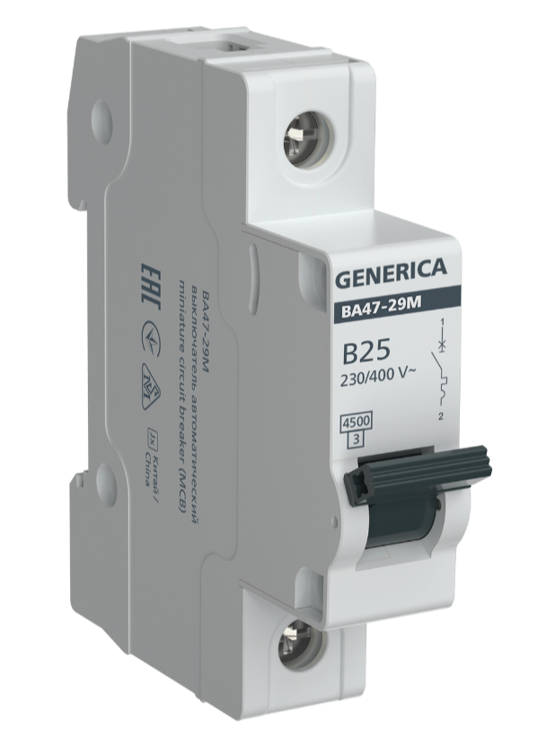 Выключатель автоматический Generica ВА47-29М 1P 25А 4.5кА B / MVA21-1-025-B-G