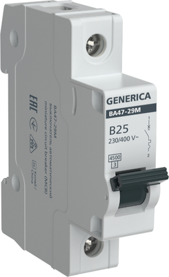 Выключатель автоматический Generica ВА47-29М 1P 25А 4.5кА B / MVA21-1-025-B-G - 