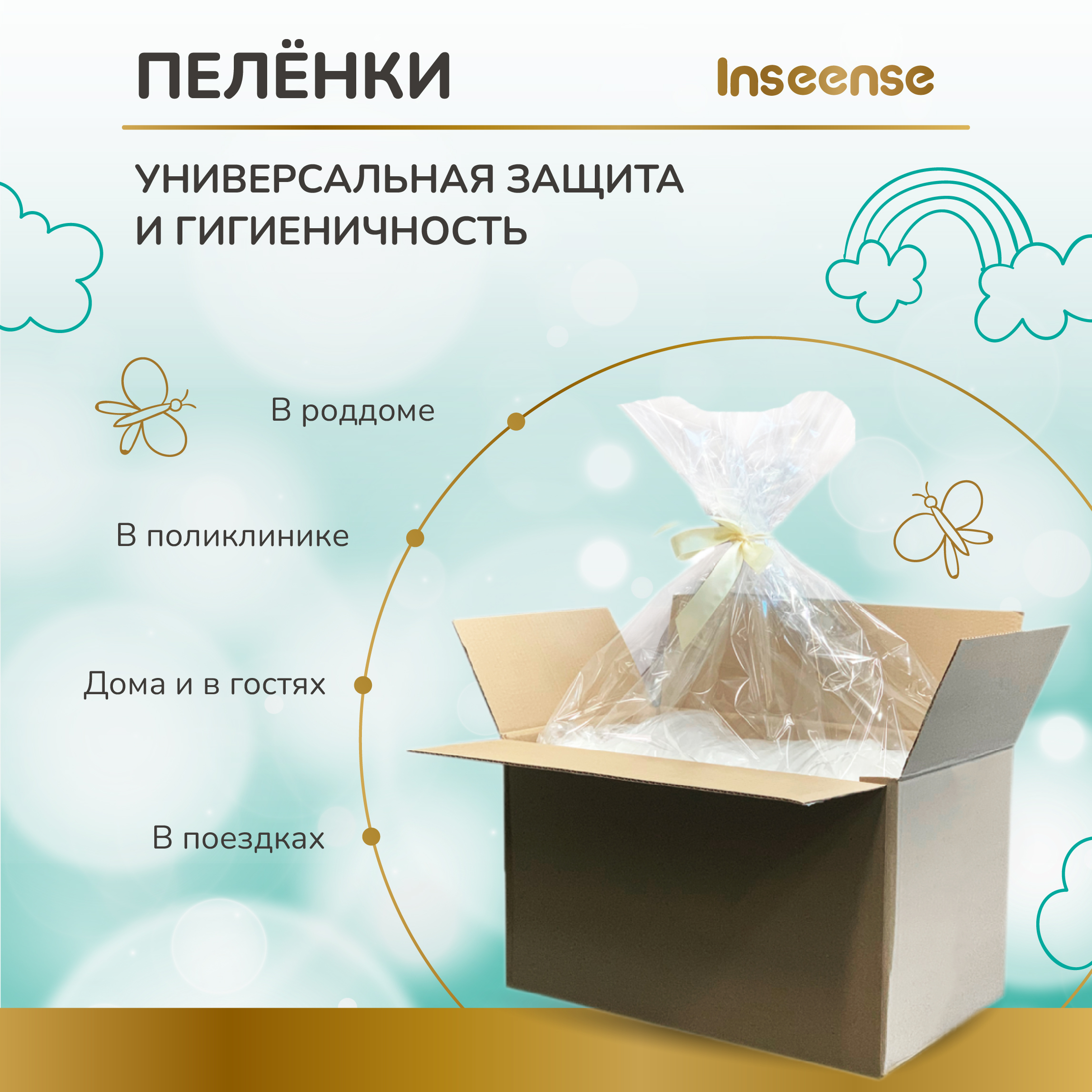 Набор пеленок одноразовых впитывающих Inseense 60x40 / Ins6040/160 — фото 3