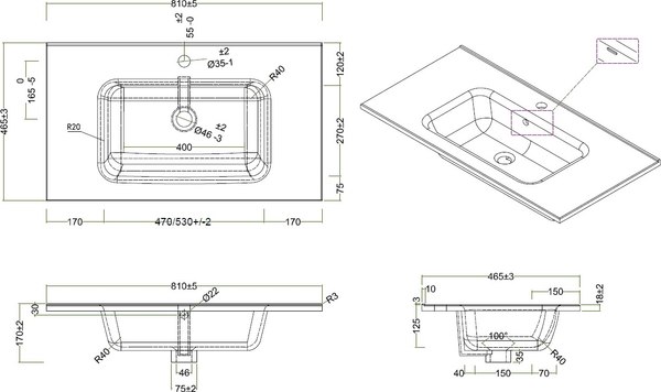 Тумба с умывальником BelBagno Kraft-800-2C-SO-PP + BB800ETL