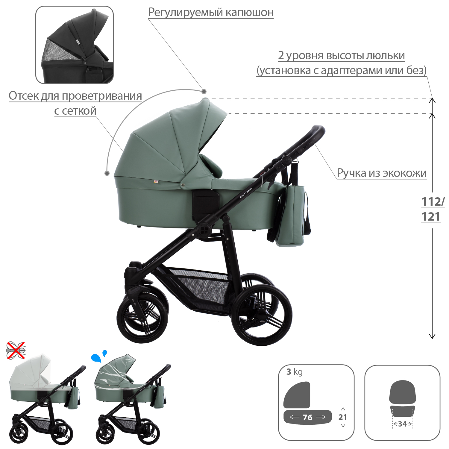 Детская универсальная коляска Bebetto Explorer Air Pro 2 в 1