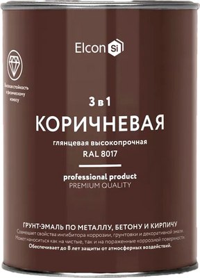 Грунт-эмаль Elcon По ржавчине 3в1 (800г, глянцевый коричневый) - 